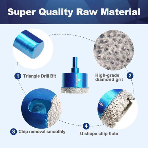 Close-up view of Dry Diamond Core Drill Bit Set 2 Pc 2 Inch 50mm Diamond Hole Saw Core Bits With Triangle Shank showcasing features.