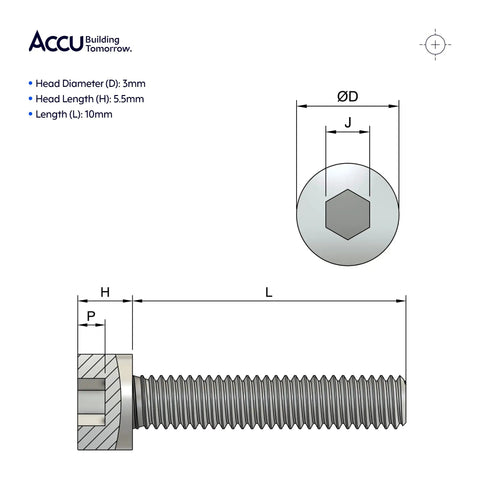 Built Tough Pro Grade M3 By 12 Millimeter Full Thread Socket Cap Head Screws Din 912 Stainless Steel A2 Metric Fasteners Bulk Pack Of One Hundred detailed dimensions.