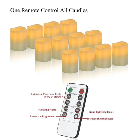 Flameless Battery Operated Pillar Candles Set Of 12 Real Wax Pillars With Dancing LED Flames 3 Inch By 4 Inch Ivory 10 Key Remote Timer
