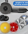 5/8-11 Thread Angle Grinder Flange Nuts, 2 Pack Self-Locking Flange Nut for 4.5 and 5 Inch Grinders displayed with discs