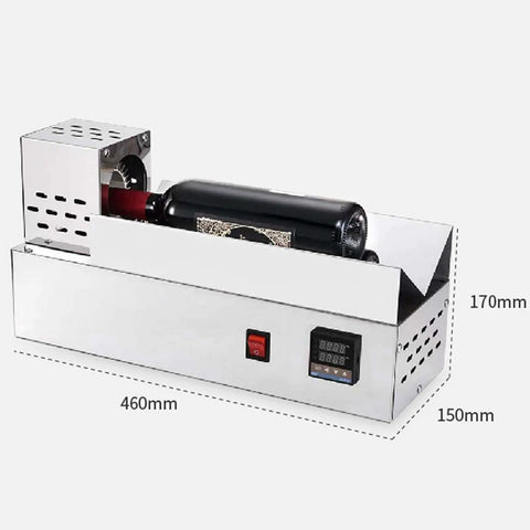 600W Electric Heat Shrink Wrap Machine For Wine, Oil, Soy Sauce, And Vinegar Bottles with bottle, dimensions 460mm x 150mm x 170mm.