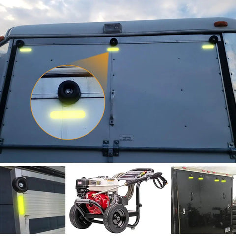 Two Point Five Inch Round Rubber Bumpers For Cargo Trailer Ramp Door With Screw Kit And Reflective Stickers Black Beefed Up Heavy Duty Four Pack For Trailers Haulers Campers RVs Marine Equipment on vehicle.