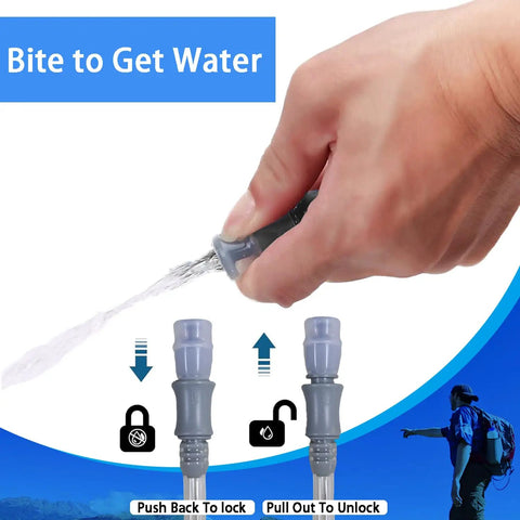 Close-up of person using bite valve on 2L Hydration Bladder For Hiking And Backpacking, Dope Leakproof Water Reservoir, BPA Free