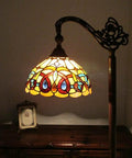 Tiffany Style Victorian Reading Floor Lamp with Handcrafted Stained Glass 11 Inch Wide 1 Light Downlight Foot Switch glowing.