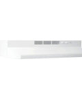 White 30-inch under-cabinet non-ducted range hood with built-in lights, side view