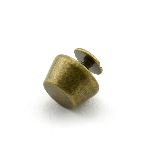 25 Pack Solid Brass Cone Spike Screw Back Studs For Purse And Handbag Feet Heavy Duty Antique Bronze close-up view of one stud