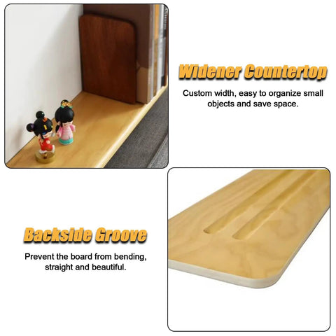 Custom Size Wooden Radiator Shelf Cover Wall Mounted Hidden Storage Panel With Heavy Duty Steel Brackets For Bedroom Office Garage detail showing wider countertop and backside groove.