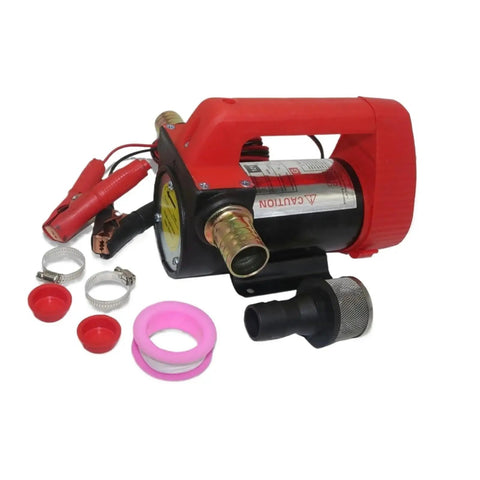 Self Priming Transfer Pump That Sucks Liquids Fast So You Can Drain Or Fill Any Tank Without The Hassle While Powering Bidirectional Fluid Flow For Cars And Trucks At 50 Liters Per Minute with cables and accessories.