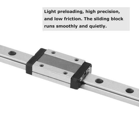 Beefed Up MGN9 Linear Rail Guide 450mm Long Miniature Sliding Guideway shown with MGN9H stainless steel carriage block for CNC use