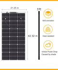 Ultimate 200W Solar Panel Kit For RV Boat Cabin Car Trailer With 12V System Flexible 100W Monocrystalline Panels dimensions and features