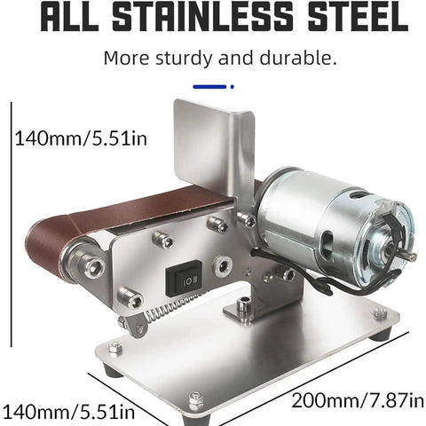 Heavy Duty Mini Belt Sander With 90 Degree Adjustable Head, stainless steel construction and powerful motor for precise sanding