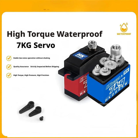 Heavy Duty 7Kg Metal Digital Servo Motor Featuring Bulletproof Gearing And Smooth Coreless Action Designed For Radio Control Cars Buggies Robots And Fixed Wing Aircraft showing dual servo with waterproof features.