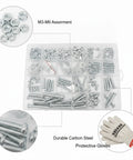 M3 To M6 Carbon Steel Screw Nut And Washer All In One Kit with Storage Box and Work Gloves for DIY Projects