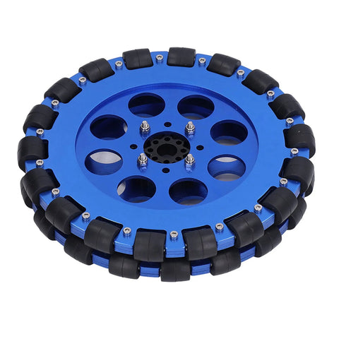 Tgoon Omni Wheel with blue aluminum hub and black rubber rollers for omnidirectional movement.