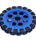 8-inch Omni Wheel Dual Set showing aluminum hub and 18 silicone rollers for DIY robotics with omnidirectional movement.