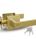 Entry Lever Door Handle And Single Cylinder Deadbolt Lock Combo Pack Heavy Duty Satin Brass Reversible Square Locking Lever Set with keys