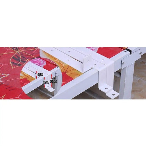 Adjustable Folding Bed Side Guard Rail Grab Bar With Red Wood Grain Assist Handle mounted on bed corner.
