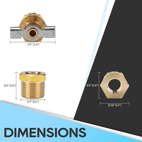 Dimensions of Heavy Duty Half Inch RV Water Heater Drain Valve Replacement With Durable Brass Construction And PTFE Tape For RVs