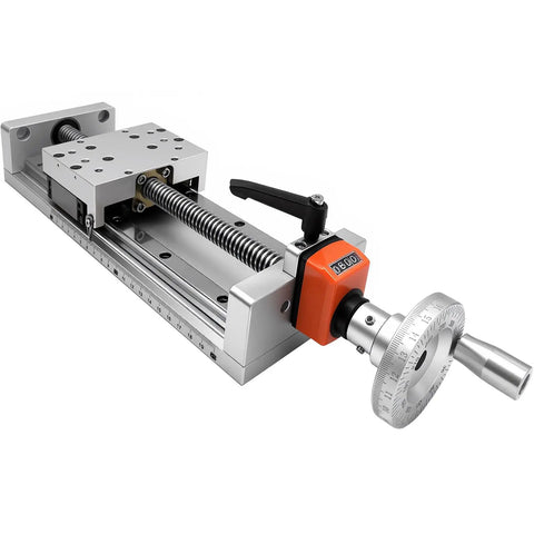 Manual Linear Stage Sliding Table With Digital Readout Z Axis T Type Screw Double Rail 12 Inch Stroke 300mm Travel Heavy Duty 220lb Load Capacity For Engineering Lab Teaching And DIY Projects, close-up showing lead screw and handle