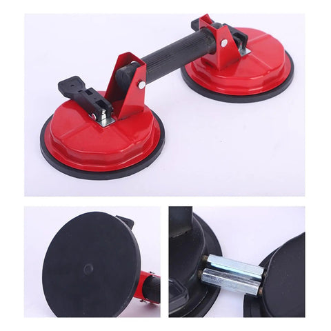 Professional Grade Heavy Duty Double Claw Vacuum Suction Cup Lifter Handles Glass Tile Wall Panel And Car Windshield with red handles.