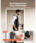 Matte Black Fingerprint Door Lock Set With Easy Grip Lever And Advanced Biometric Scanner For Hassle Free Keyless Entry, easy-grip design showcased.