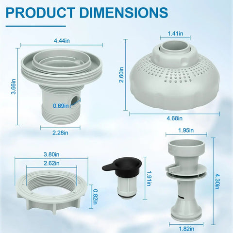 Large Inlet Air Nozzle For Intex Air Jet Valve And Above Ground Pool Return Jet Replacement Parts kit dimensions