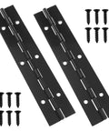 Heavy Duty Matte Black Piano Hinges 6 X 1 Inch With Twelve Mounting Screws Two Pack shown with screws for easy installation.