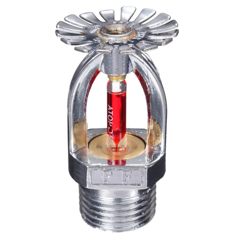 4 Pack Pendent Fire Sprinkler Heads 1/2 Inch NPT 155F Fast Response Copper Chrome K80 showing red glass element and chrome finish.