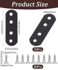 Heavy Duty Wood Bracket Kit With 20 Flat Metal Joining Plates Black 2.16 X 0.71 Inch And 80 Screws shown with sizes.