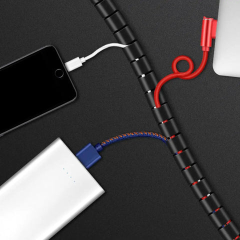 10m Black Spiral Cable Sleeve For Pet Proof Cord Management And Desk Wire Protection Kit with phone and power bank cables