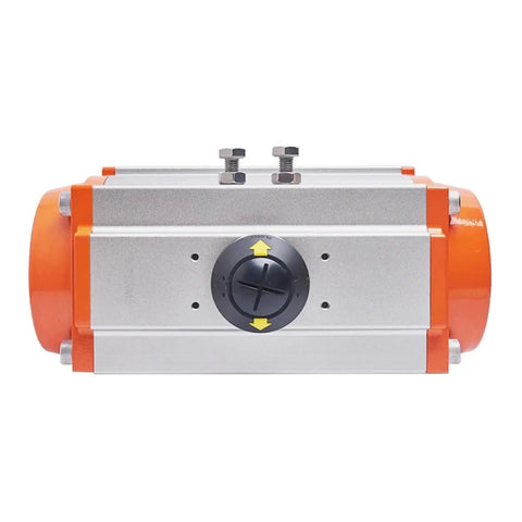 Heavy Duty Air Pneumatic Ball Valve Actuator Featuring Slick 90 Degree Rotation Rock Solid Build Plug And Play Hookup For No Sweat Industrial Flow Control Operations - Front view of actuator with control knob.