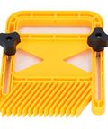 Shop Tough Woodworking Featherboard Kickback Slayer For Table And Band Saws Lock Down Workpieces Secure Hand Protection Tight Grip Yellow Heavy Duty Plastic Duo Pack, close-up of yellow featherboard with black knobs.