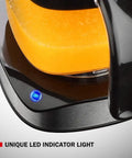 Luukmonde Electric Citrus Juicer 1.2L unique LED indicator light with black base and orange juice inside.