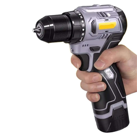 Grab And Go Cordless Electric Drill And Mini Screwdriver With Non Slip Grip And Fast Charge 16.8V Lithium Ion Battery in hand.