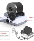 Electric Stone Polisher For Rock Crafting With Timing Buttons Whisper Quiet Gem Grinder with power jack and AC adapter diagram