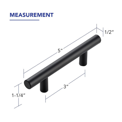 Diagram showing dimensions of Matte Black Cabinet Handles 5 Inch Overall Length With 3 Inch Hole Centers 76 Mm Cabinet Pulls