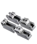 Set of four heavy-duty machining fixtures showcasing solid gray iron construction for bench vises and pliers.