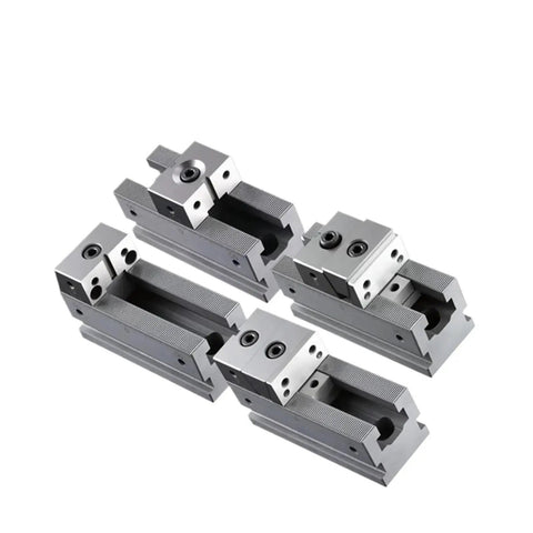 Set of four heavy-duty machining fixtures showcasing solid gray iron construction for bench vises and pliers.