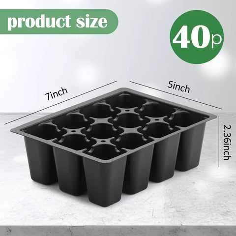 40 Pack Reusable 12 Cell Seed Starter Trays With Large Drainage Holes For Quick Germination, Easy Transplant, Fits Standard 1020 Flats And TD377 Trays, Black