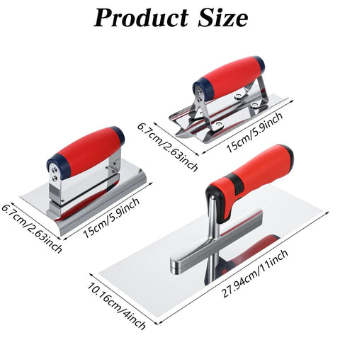 Three Piece Concrete Tools Kit With Stainless Steel Finishing Trowel 11 By 4 Inch Edger 6 By 3 Inch Groover 6 By 3 Inch