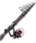 Travel Ready High Carbon Fiber Telescopic Fishing Rod And 12 Plus 1 Full Metal Spinning Reel Combo With X Warp Pattern Design