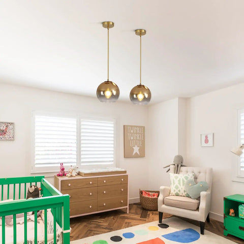 Gradient Gold Glass Pendant Light for Kitchen Island, Modern Vintage Hanging Lamp, adding a cozy vibe in a nursery room