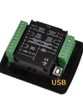 Dual Power Automatic Transfer Switch Controller Panel For Generator ATS320AC And ATS320DC With Phase Angle Control 90V to 450V AC And DC 8 to 36V Compatibility Compact 106mm by 86mm Panel Mount 1 Piece, black module with green terminals and USB port