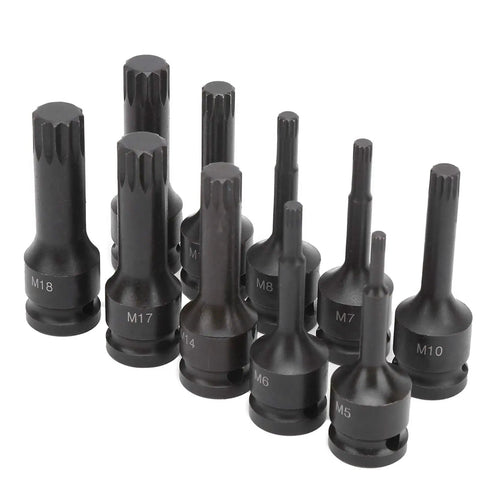 Grabsome 10 Piece Square Bit Socket Set Built Tough With Impact Ready CR-MO Steel Big Time Garage Gear For Heavy Duty Jobs Featuring M5 Through M18 Sizes Plus Nifty Storage Case You Gonna Love This Awesome Tool Kit, black M5-M18 bits