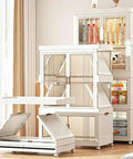 Portable Foldable Wardrobe Closet Organizer Sturdy Fabric Clothes Storage Cabinet with multi-layer design in white.