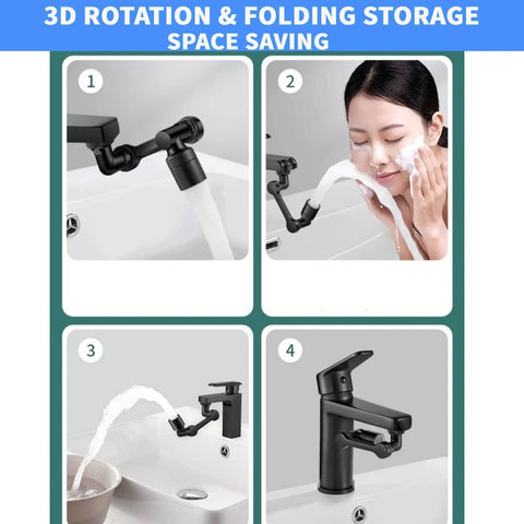 Ultra Versatile 1440 Degree Rotating Faucet Extender For Kitchen And Bath, 1080 Plus 360 Swivel Angles shown in use at sinks