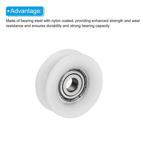 U Groove Nylon Pulley Wheel 5x25x9mm Set of 4 for Sliding Doors Windows Drawers and Conveyor Tracks White Heavy Duty Bearing Guide Rollers for Smooth Sliding and Durable Hardware, white nylon bearing wheel