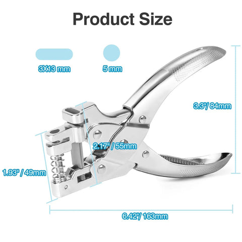 2 In 1 Badge Slot Hole Punch For Id Cards And More No Nonsense Heavy Duty Hand Punch Made Of Metal For PVC Cards Paper And Cardstock 5mm Round Hole And 13x3mm Slot Hole Silver product size diagram