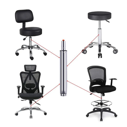 Workhorse Gas Lift Cylinder For Office Chairs And Stools, Adjustable From 14 To 22 Inches With An 8 Inch Stroke, shown with chairs.