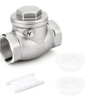 Front view of stainless steel 1-1/2 in NPT female swing check valve CF8 for backflow prevention